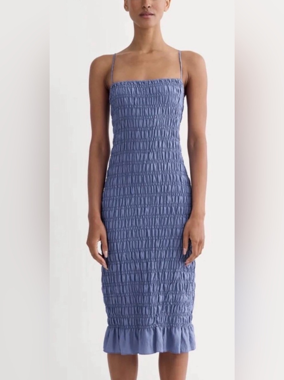 NWT Everlane Smocked Column Dress in Blue Dusk Sz. XS